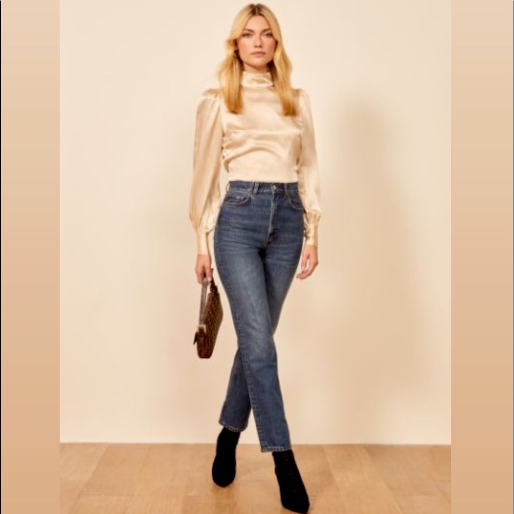 REFORMATION BLUE CYNTHIA HIGH RELAXED JEAN - TETON